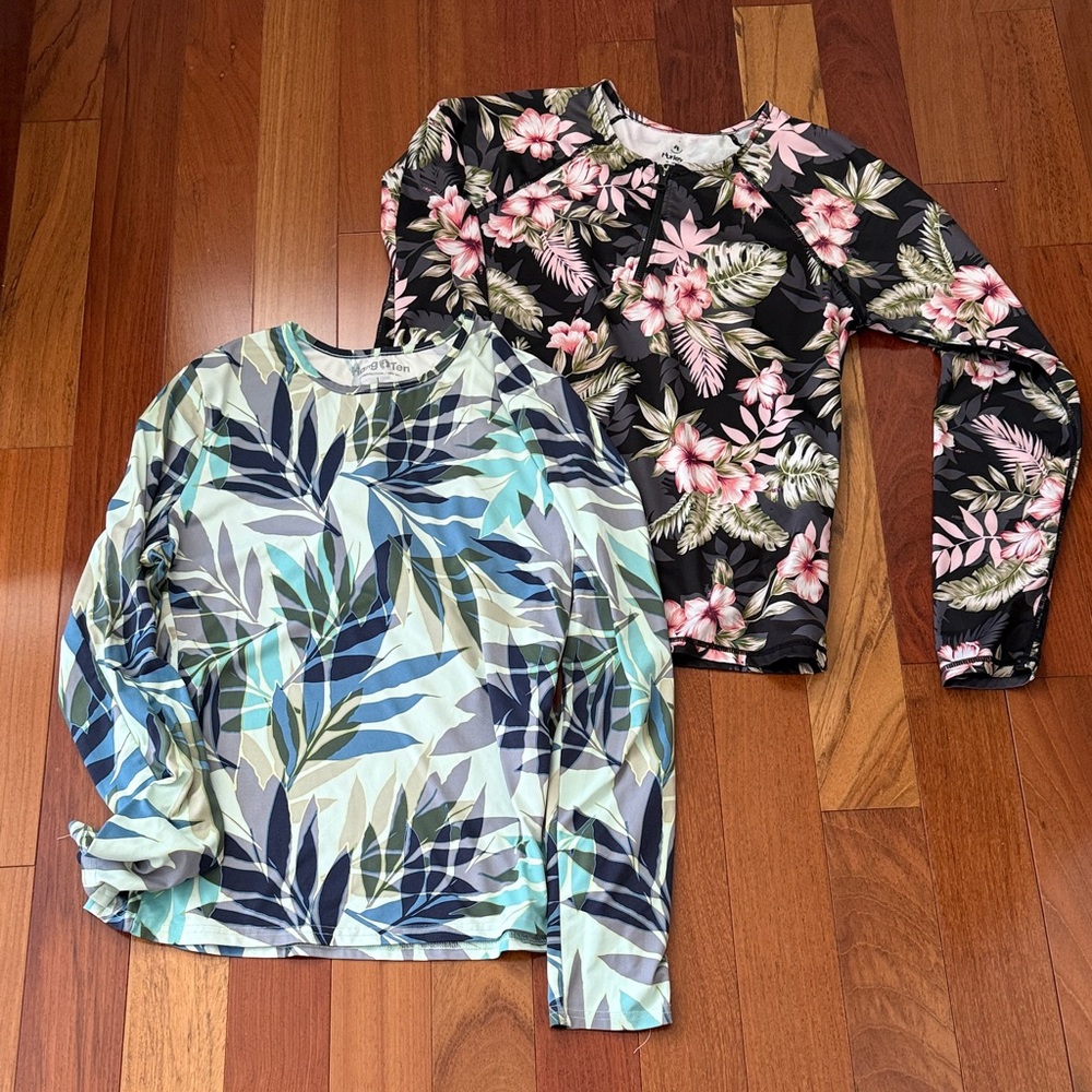 Hurley and Hang Ten Black Floral Long-Sleeve Rash Guard